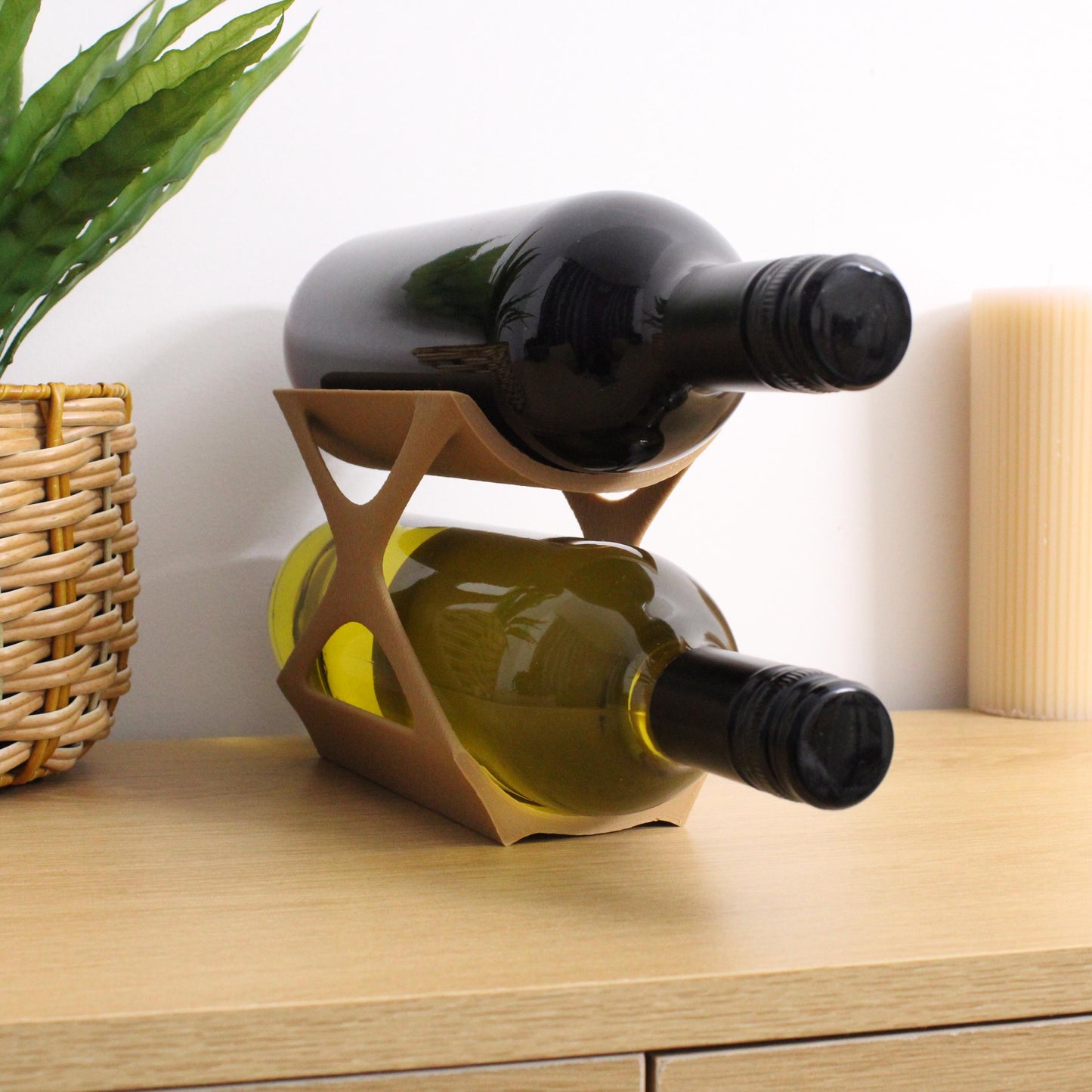 Edgy Countertop Wine Rack, Small Modern Counter 2 Bottle Wine Stand, Display Wine Storage for Wine Lovers.