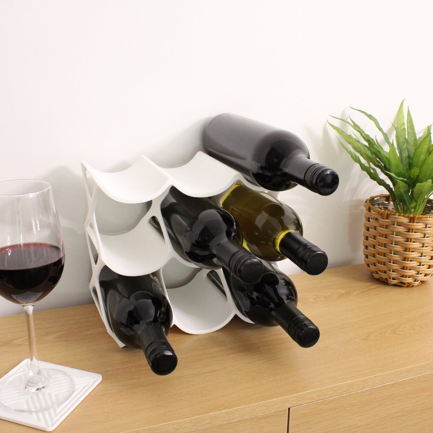 Modern Countertop Wine Rack, Edgy Large Modern Counter 9 Bottle Wine Stand, Vertical Display Wine Storage for Wine Lovers.