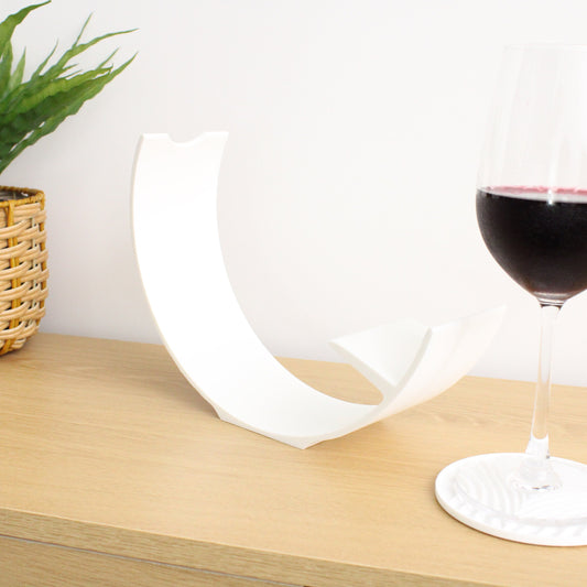 Crescent Wine Stand, Single Bottle Holder in White