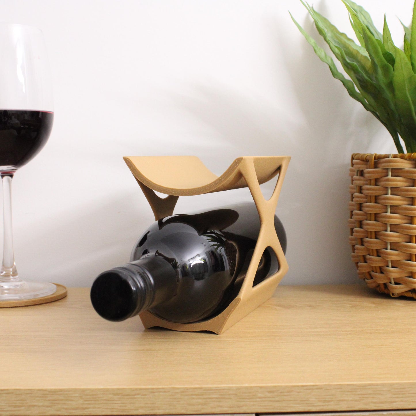 Edgy Countertop Wine Rack, Small Modern Counter 2 Bottle Wine Stand, Display Wine Storage for Wine Lovers.