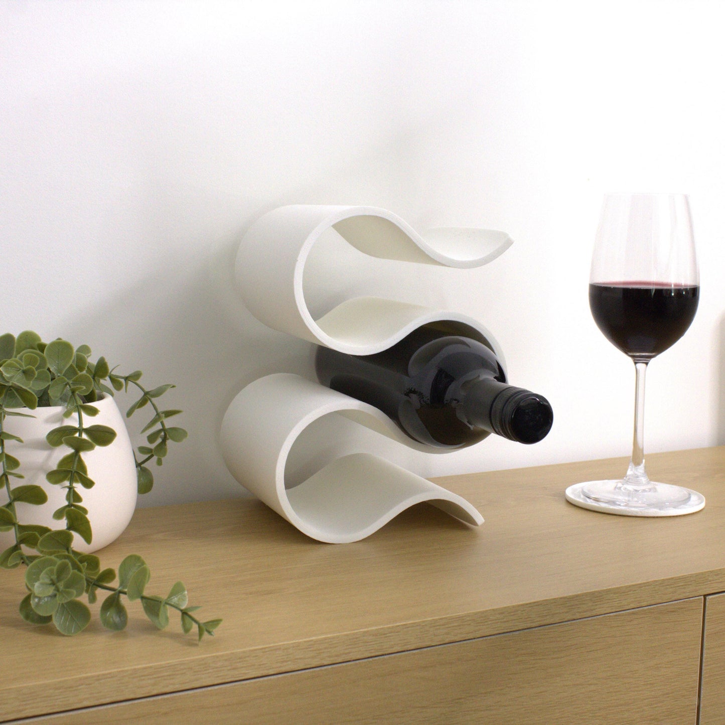 Wavy Wine Rack, Reversable Countertop Small 3 bottle Wine holder Stand, great freestanding wine lovers gift