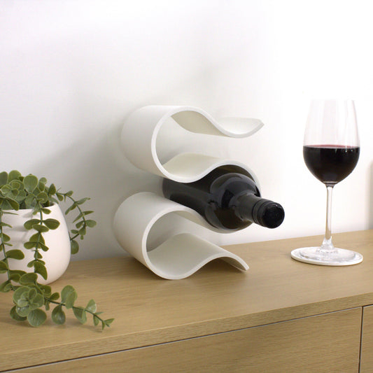 Wavy 3 Bottle Countertop Wine Rack in White