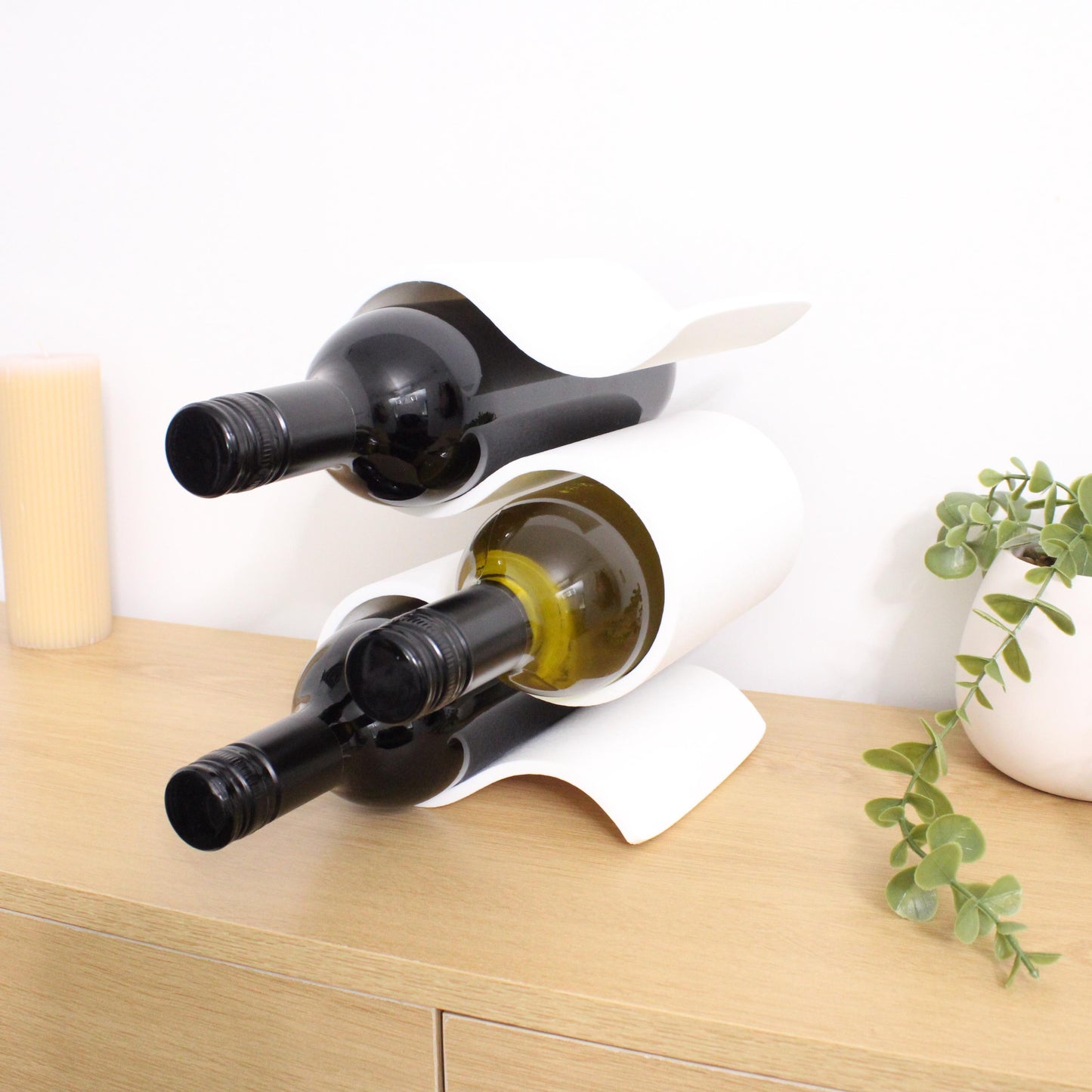 Wavy Wine Rack, Reversable Countertop Small 3 bottle Wine holder Stand, great freestanding wine lovers gift