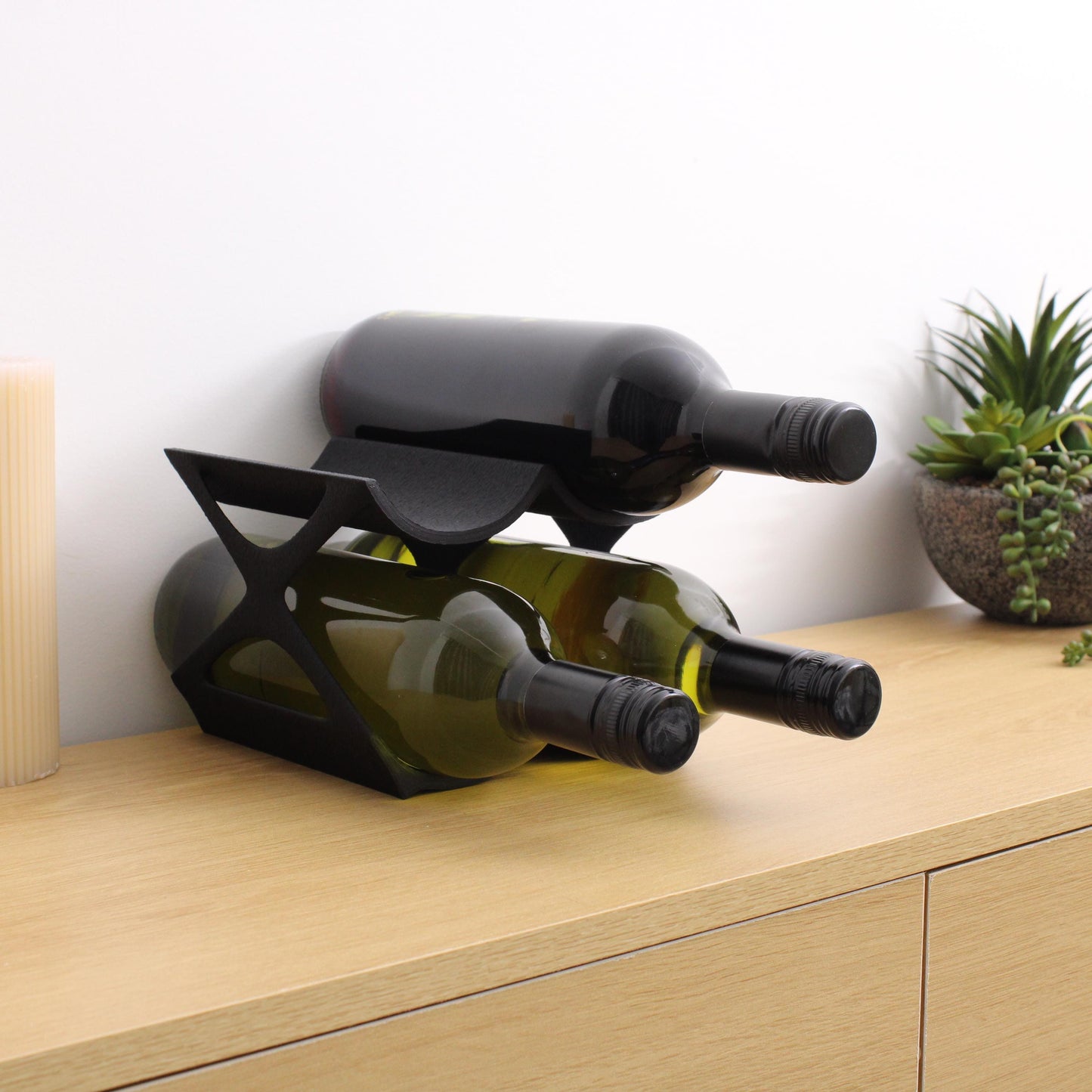 Modern Countertop Wine Rack, Edgy Small Modern Counter 4 Bottle Wine Stand, Vertical Display Wine Storage for Wine Lovers.