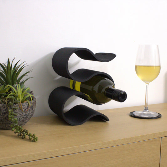 Wavy 3 Bottle Countertop Wine Rack in Black