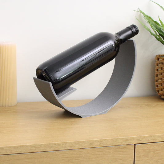 Crescent Wine Stand, Single Bottle Holder in Grey