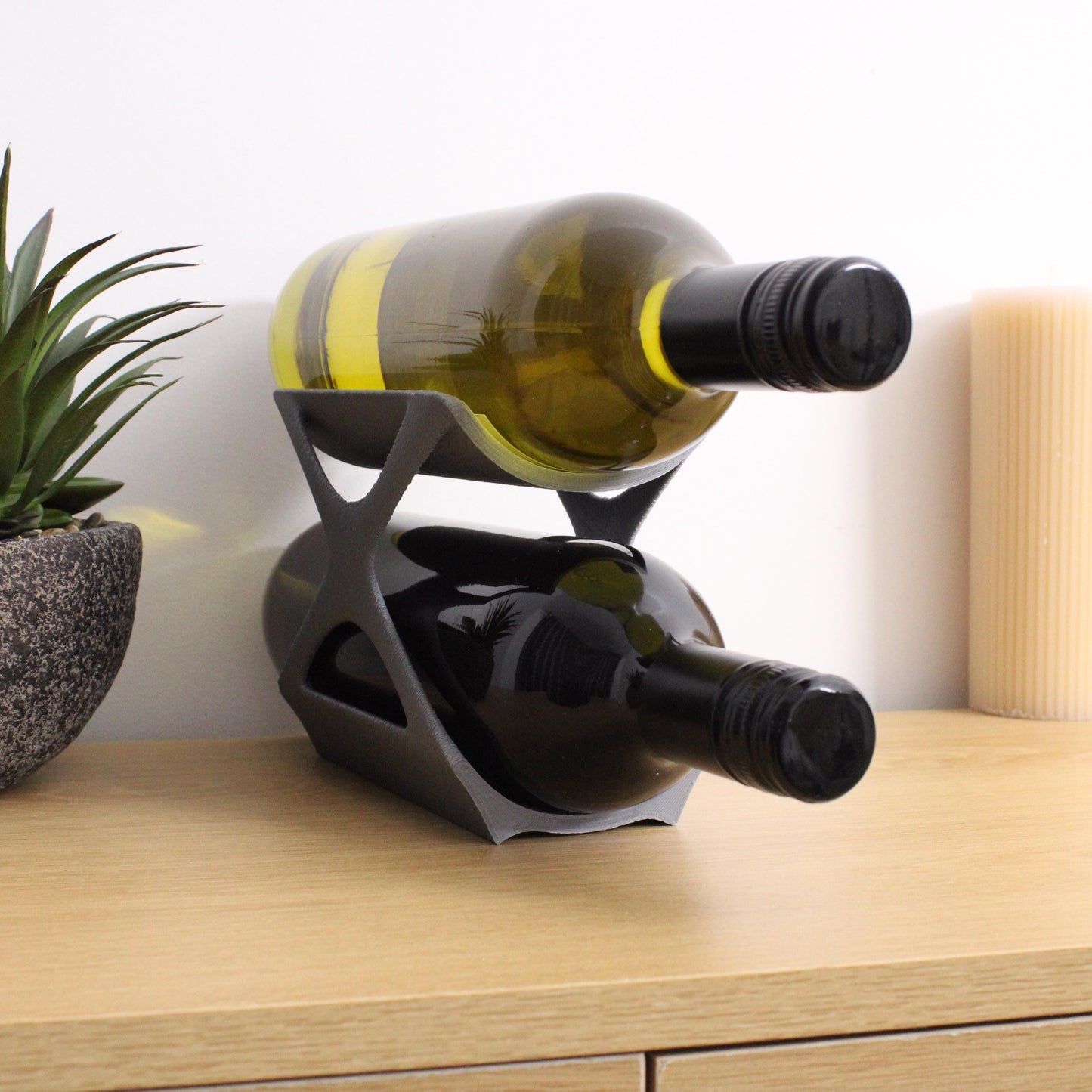 Edgy Wine Rack Countertop, Freestanding Unique 2 Bottle Wine Holder, Vertical Wine Rack, Gift for Wine Lovers
