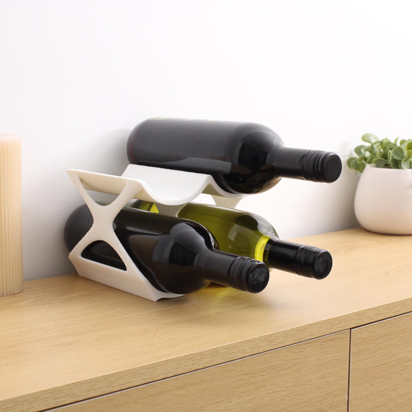 4-Bottle Wine Rack Countertop white, Unique Free Standing Tabletop Wine Holder
