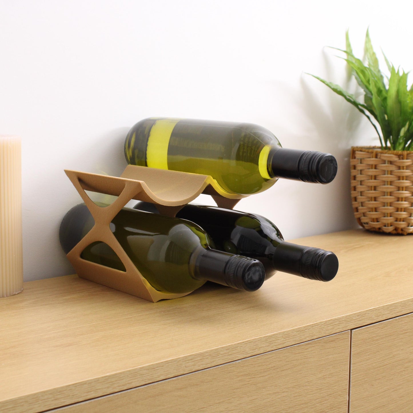 Modern Countertop Wine Rack, Edgy Small Modern Counter 4 Bottle Wine Stand, Vertical Display Wine Storage for Wine Lovers.
