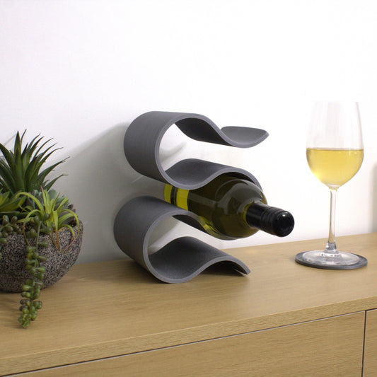 Wavy 3 Bottle Countertop Wine Rack in Grey