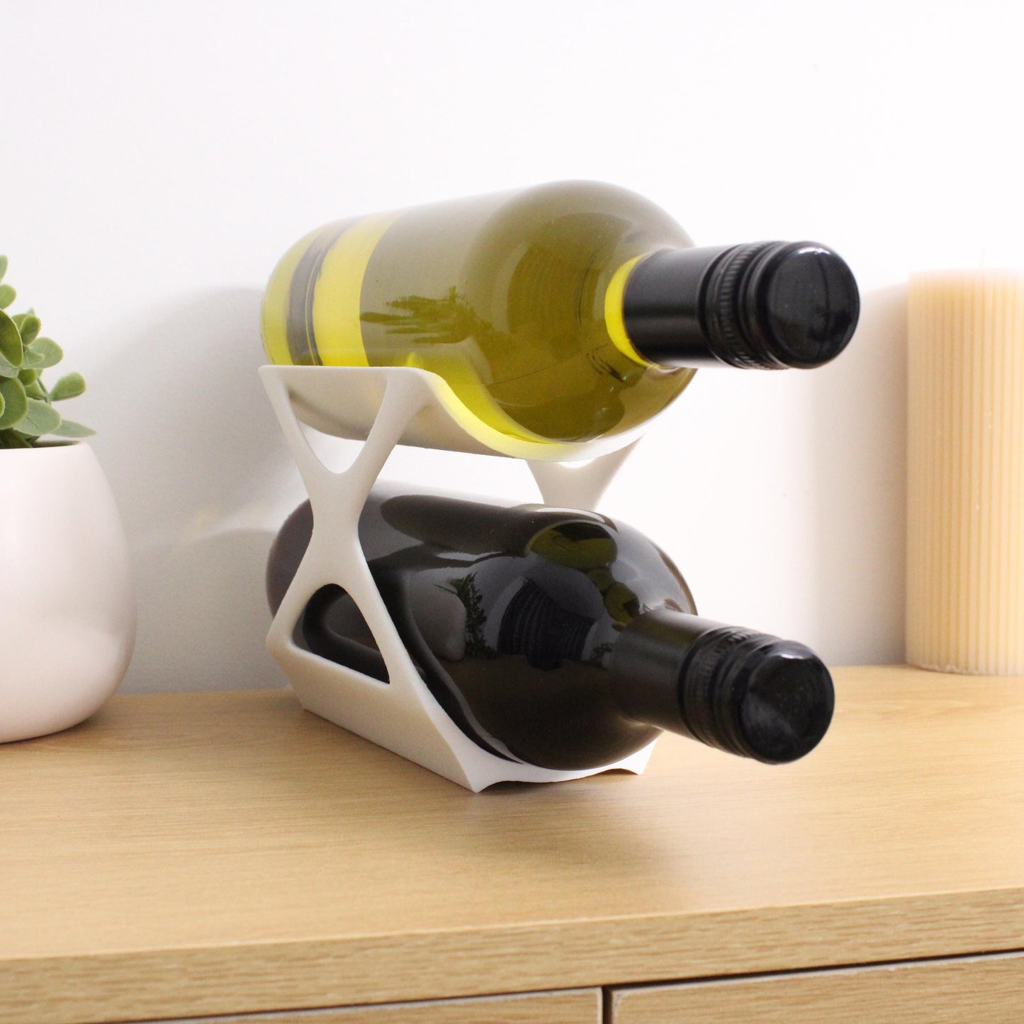 Edgy Countertop Wine Rack, Small 2 Bottle Tabletop Wine holder Stand