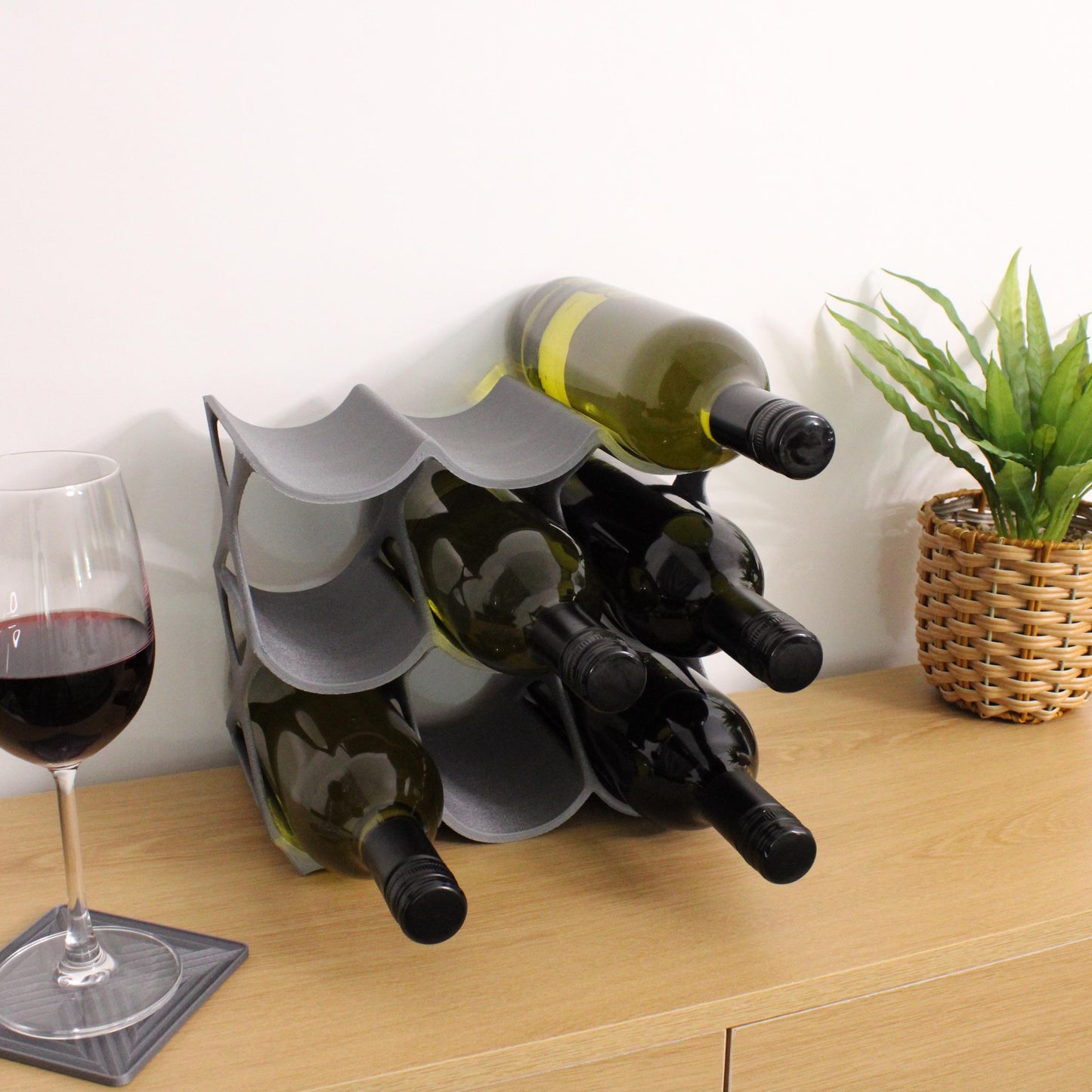 Modern Countertop Wine Rack, Edgy Large Modern Counter 9 Bottle Wine Stand, Vertical Display Wine Storage for Wine Lovers.