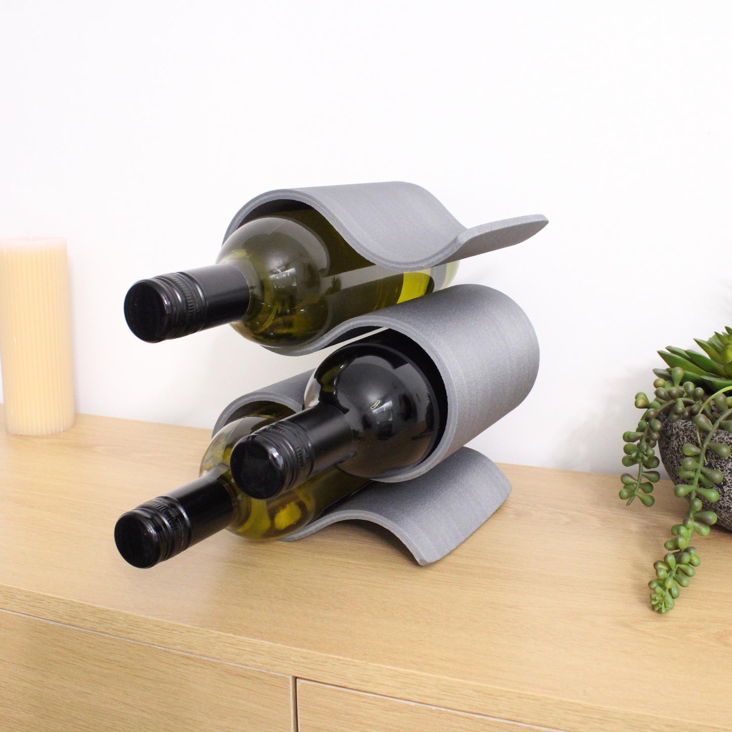 Countertop Wine Rack, Vertical Wavy 3 Bottle Wine Storage, Curvy Display Stand