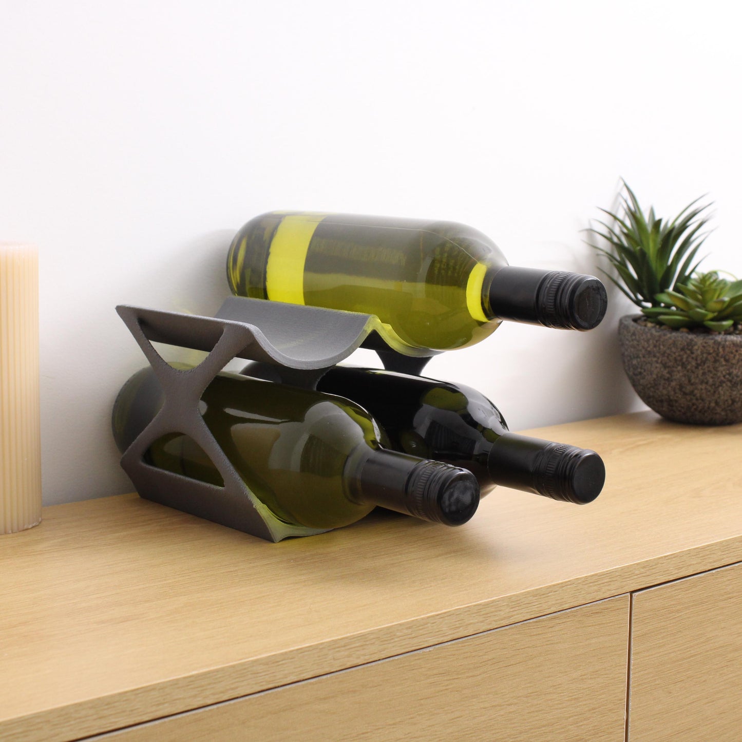 4-Bottle Grey Edgy Countertop Wine Rack, Unique Free Standing Wine Holder