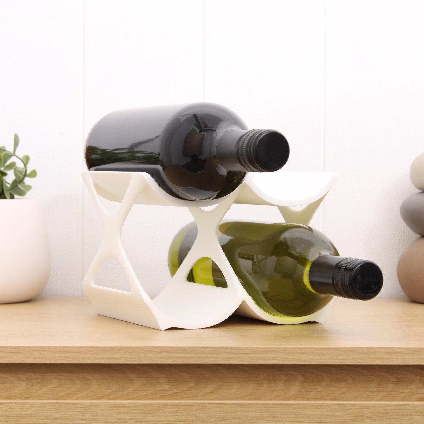 4-Bottle Wine Rack Countertop white, Unique Free Standing Tabletop Wine Holder