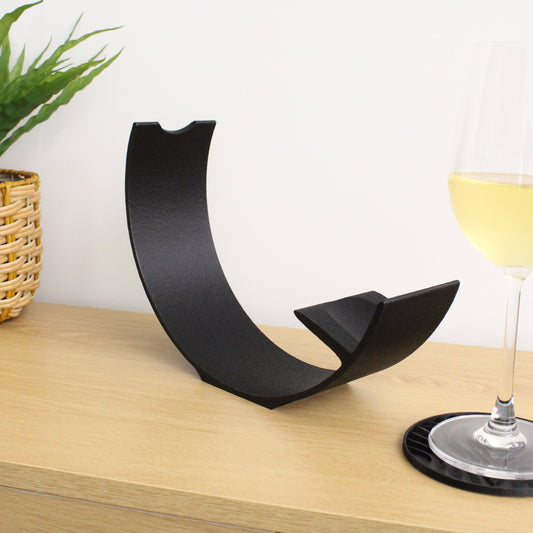 Crescent Wine Stand, Single Bottle Display in Black