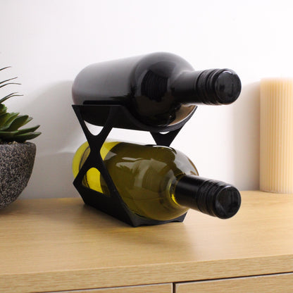 Edgy Countertop Wine Rack, Small Modern Counter 2 Bottle Wine Stand, Display Wine Storage for Wine Lovers.