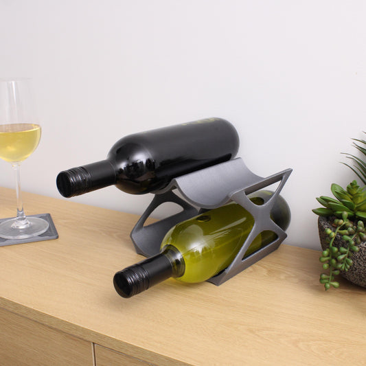 4-Bottle Grey Edgy Countertop Wine Rack, Unique Free Standing Wine Holder