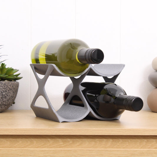 4-Bottle Grey Edgy Countertop Wine Rack, Unique Free Standing Wine Holder