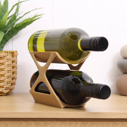 Edgy Countertop Wine Rack, Small Modern Counter 2 Bottle Wine Stand, Display Wine Storage for Wine Lovers.