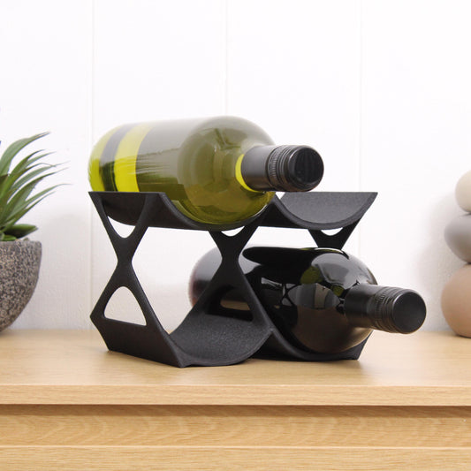Modern Countertop Wine Rack, Edgy Small Modern Counter 4 Bottle Wine Stand, Vertical Display Wine Storage for Wine Lovers.