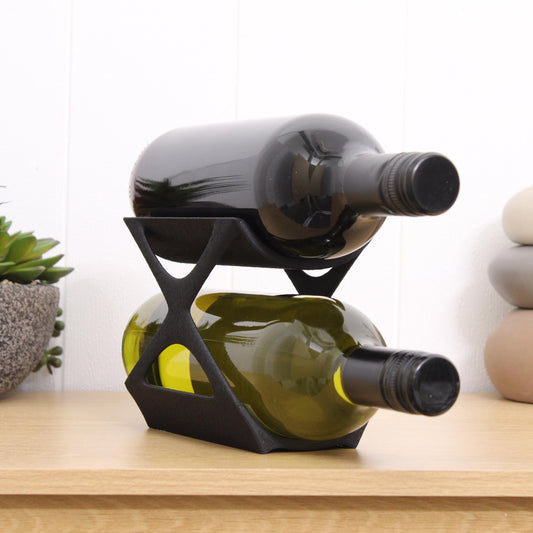 Edgy Countertop Wine Rack, Small Modern Counter 2 Bottle Wine Stand, Display Wine Storage for Wine Lovers.