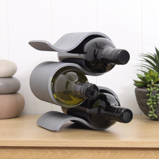 Countertop Wine Rack, Vertical Wavy 3 Bottle Wine Storage,  Curvy Display Stand