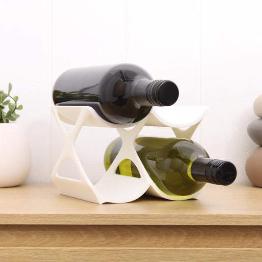 4-Bottle Wine Rack Countertop white, Unique Free Standing Tabletop Wine Holder