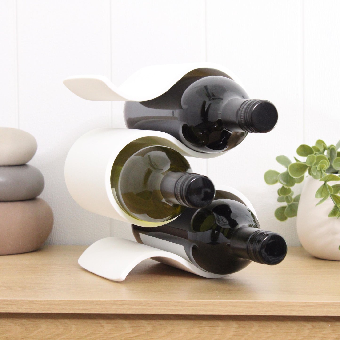 Wavy Wine Rack, Reversable Countertop Small 3 bottle Wine holder Stand, great freestanding wine lovers gift