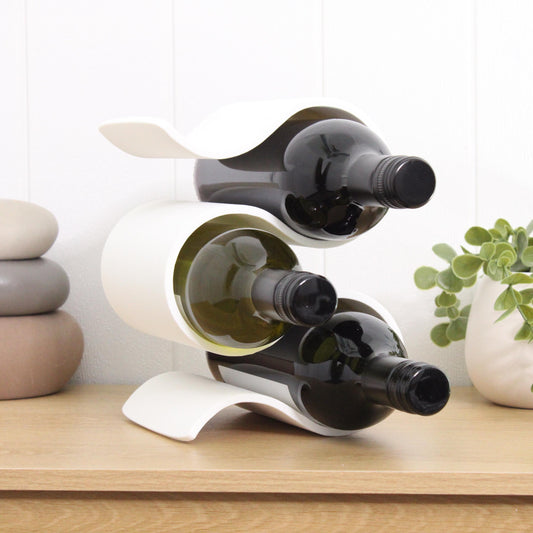 Wavy Wine Rack, Reversable Countertop Small 3 bottle Wine holder Stand, great freestanding wine lovers gift